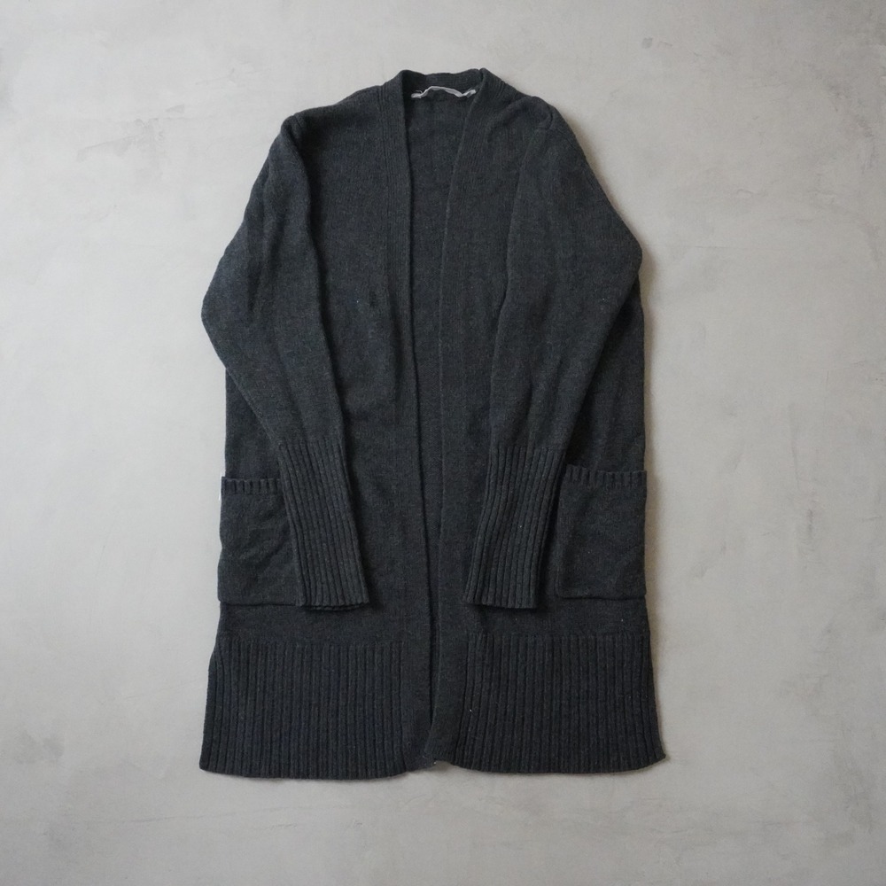 Athleta Cardigan XL Womens Gray 100% Merino Wool Open Front Longline Pockets